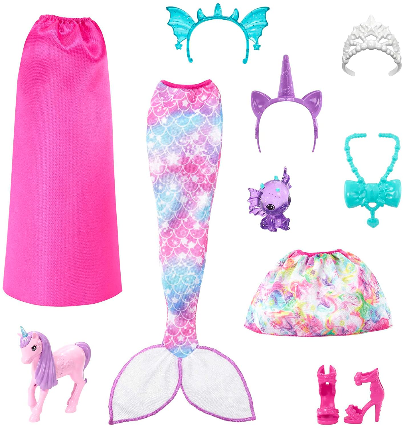 Barbie Mermaid Fantasy Dress-Up Clothes Set & Accessories Doll with Baby Unicorn and Dragon Pets for Kids Ages 3+