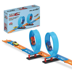 Playzu Track Champion – 34pcs Double 360 Degree Loops Racing Track Game with Building Block Sets