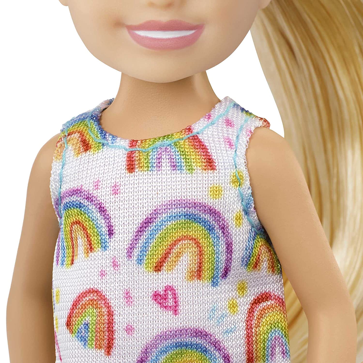 Barbie Chelsea 6 Inch Doll Blonde Hair Wearing Rainbow-Print Dress and Yellow Shoes for Kids Ages 3 Years Old & Up