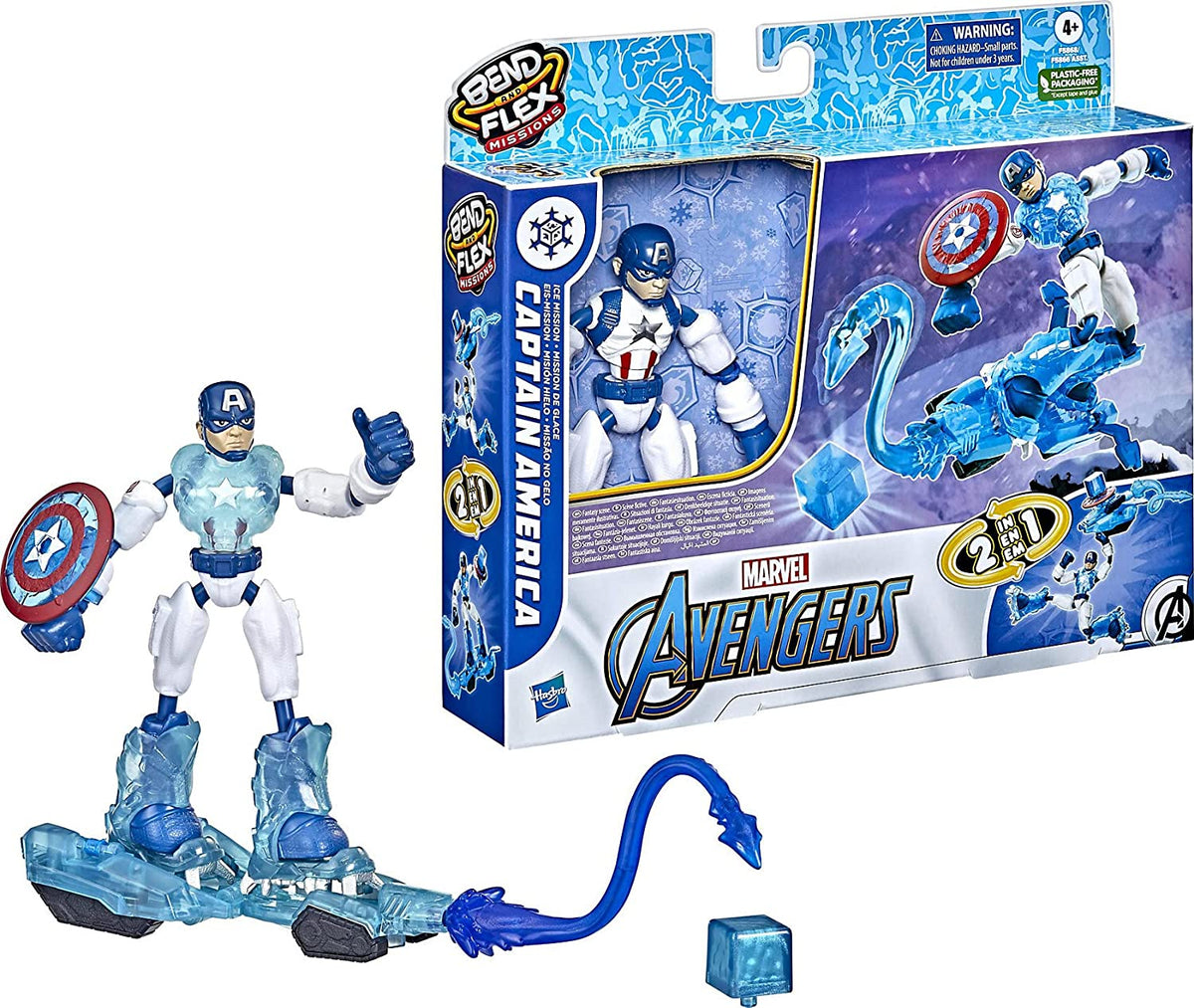 Marvel Avengers Bend and Flex Missions 6-Inch-Scale Captain America Ice Mission Figure with 2-in-1 Accessory for Ages 4 and Up