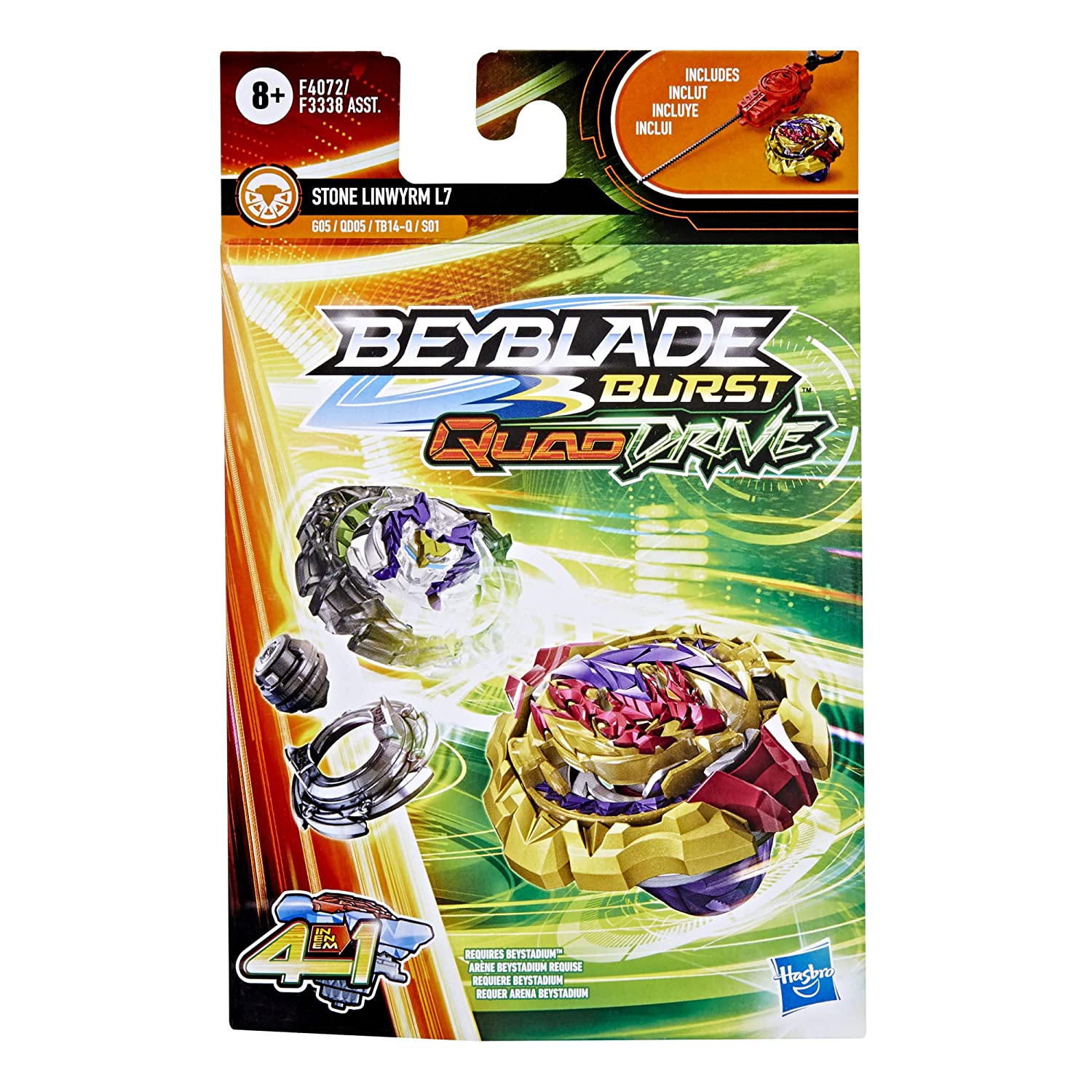 Beyblade Burst QuadDrive Stone Linwyrm L7 Spinning Top Starter Pack with Launcher for Kids Ages 8 and Up