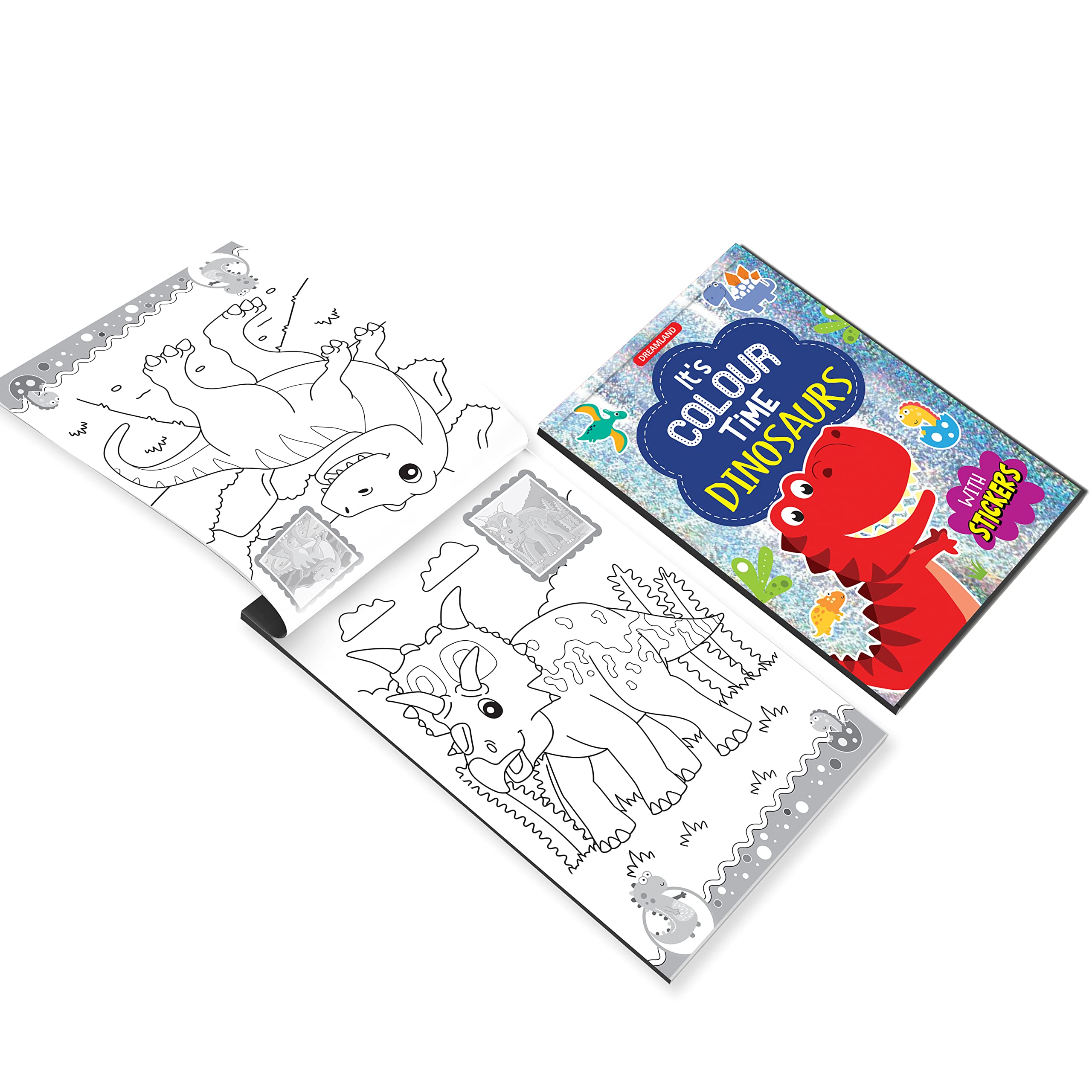 Dreamland Dinosaurs - It's Colour time with Stickers - An Activity Book For Kids Ages 3+