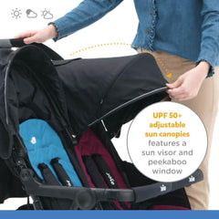 Joie Aire Twin Rosy & Sea - Double Baby Stroller Rain Cover With Single Touch Brake for Ages 0-3 Years