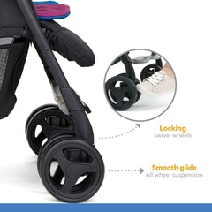 Joie Aire Twin Rosy & Sea - Double Baby Stroller Rain Cover With Single Touch Brake for Ages 0-3 Years