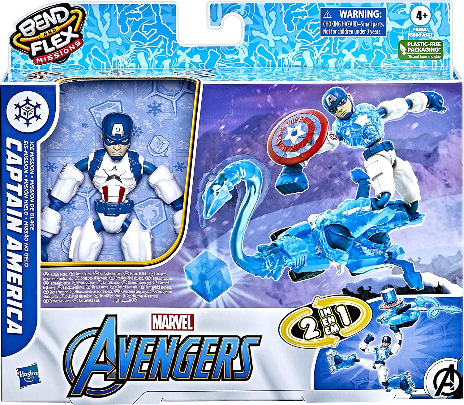 Marvel Avengers Bend and Flex Missions 6-Inch-Scale Captain America Ice Mission Figure with 2-in-1 Accessory for Ages 4 and Up