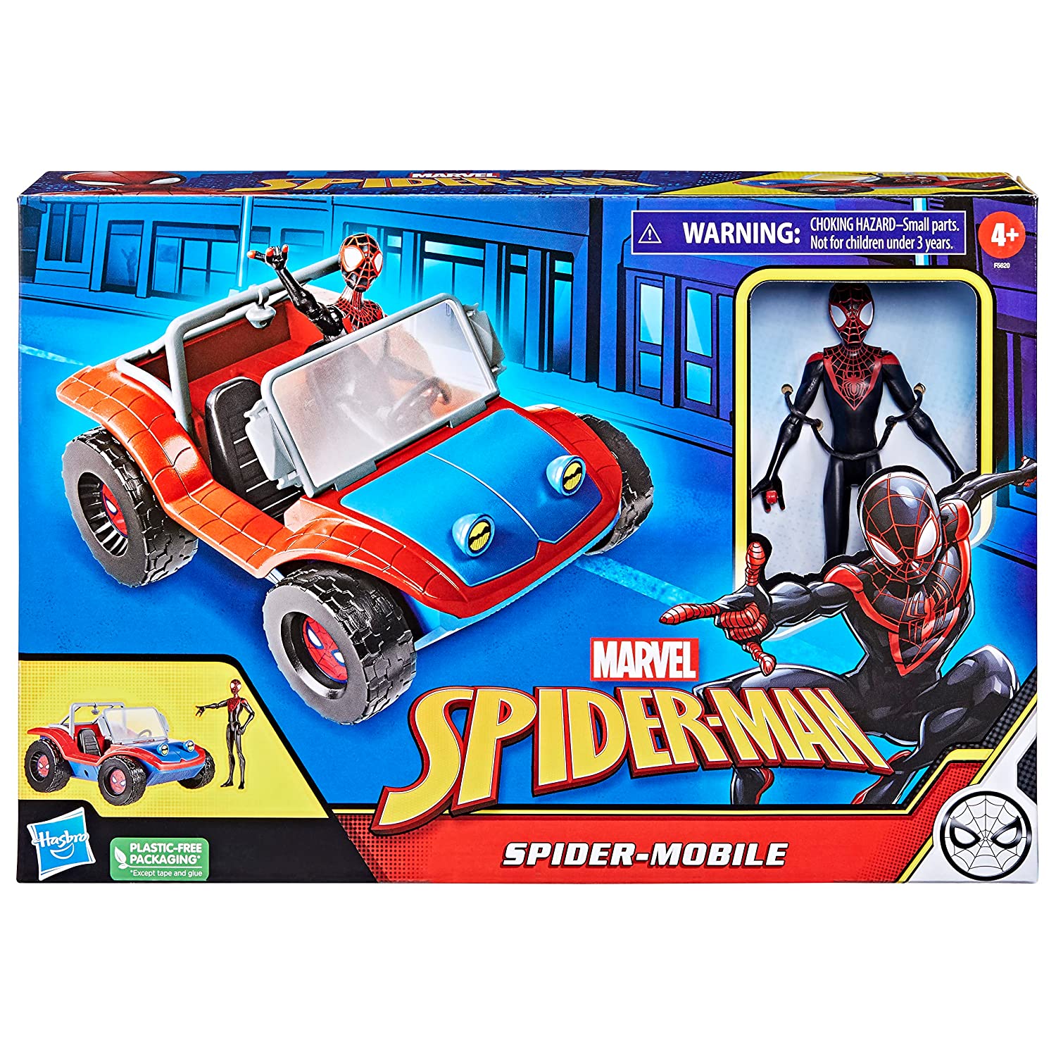 Marvel Spider-Man Spider-Mobile 6-Inch-Scale Miles Morales Action Figure with Vehicle for Kids Ages 4 and Up