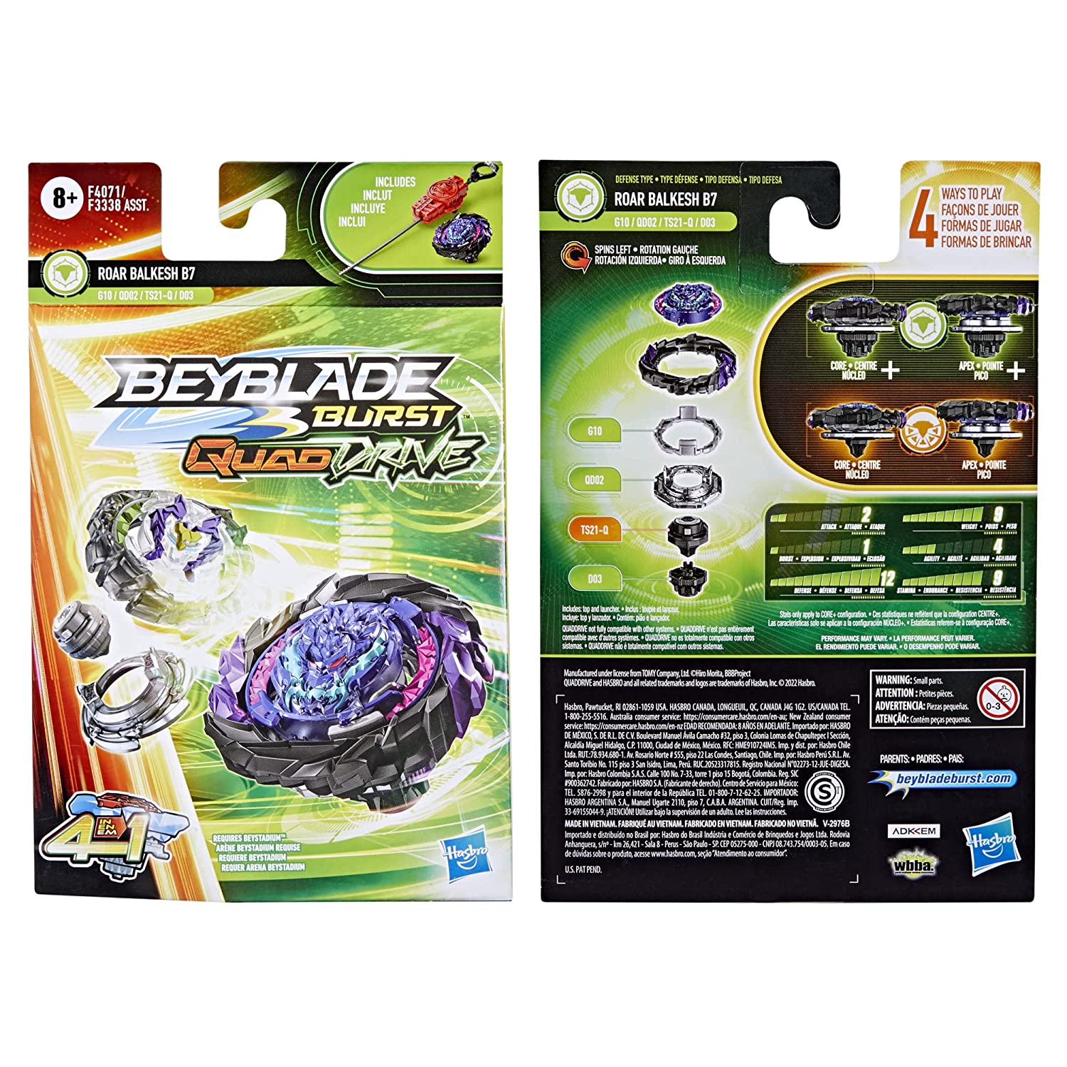 Beyblade Burst QuadDrive Roar Balkesh B7 Spinning Top Starter Pack with Launcher for Kids Ages 8 and Up