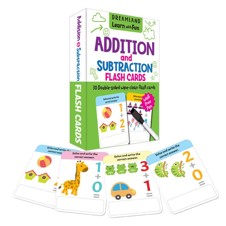 Dreamland Flash Cards Addition and Subtraction - 30 Double Sided Wipe Clean Flash Cards With Pen - An Early Learning Book For Kids (English)