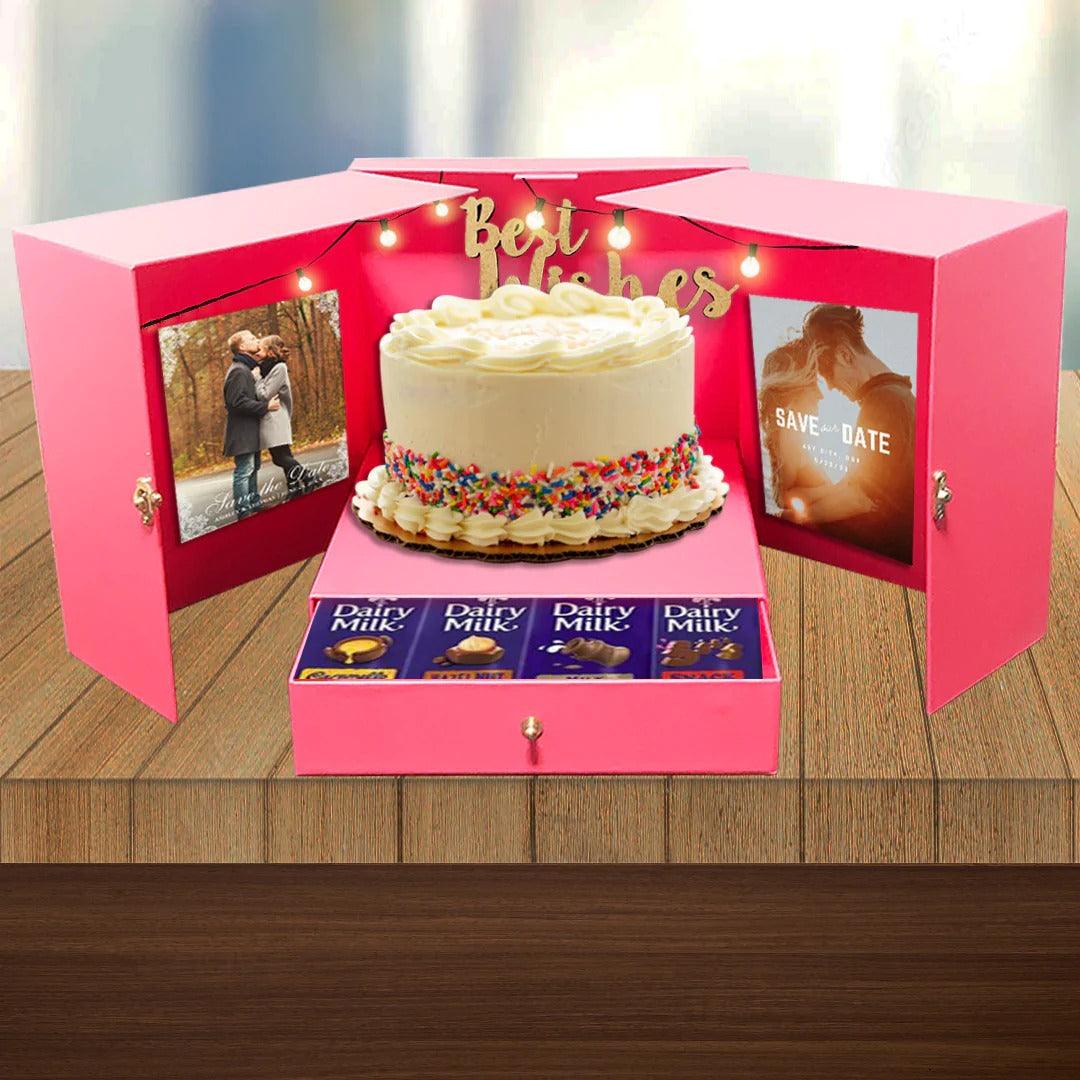 PartyCorp Card Board Surprise Cake Box with One Drawer Gift Box for DIY Customized Photo and Party Decoration - FunCorp India