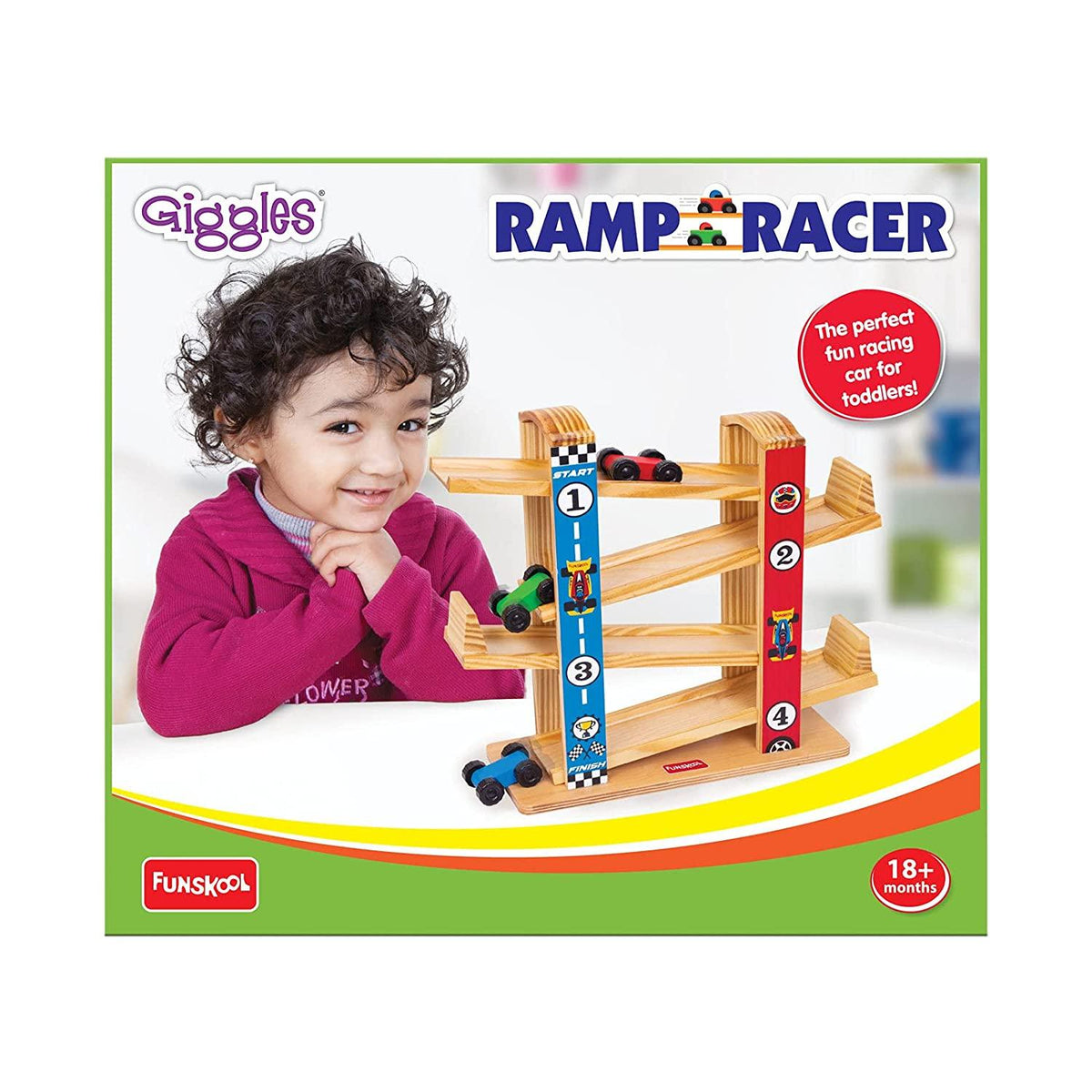 Funskool Giggles Ramp Racer - Wooden Racing Toy with 3 Mini Cars for Ages 2+ - FunCorp India