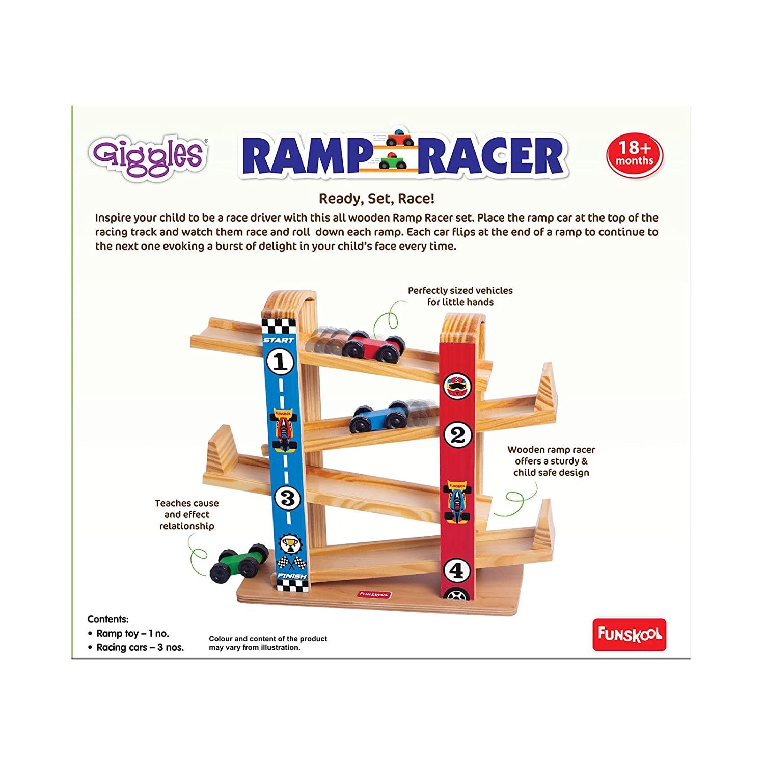 Funskool Giggles Ramp Racer - Wooden Racing Toy with 3 Mini Cars for Ages 2+ - FunCorp India