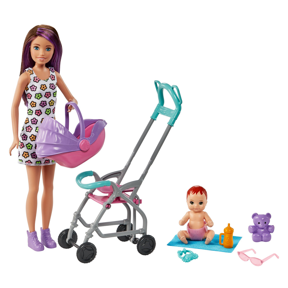 Barbie Skipper Babysitters Playset with Skipper Babysitter Brunette Doll, Stroller, Baby Doll & 5 Accessories for Kids Ages 3 Year & Up