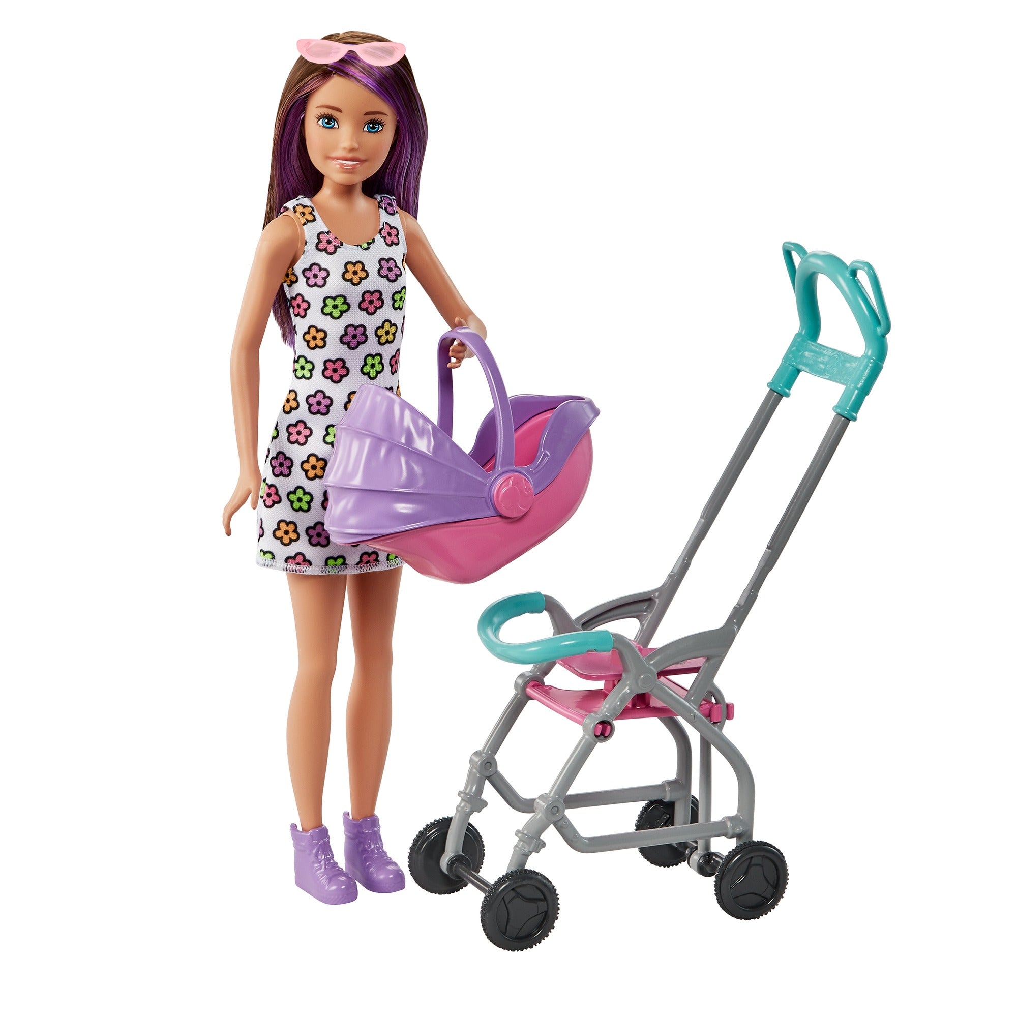 Barbie Skipper Babysitters Playset with Skipper Babysitter Brunette Doll, Stroller, Baby Doll & 5 Accessories for Kids Ages 3 Year & Up