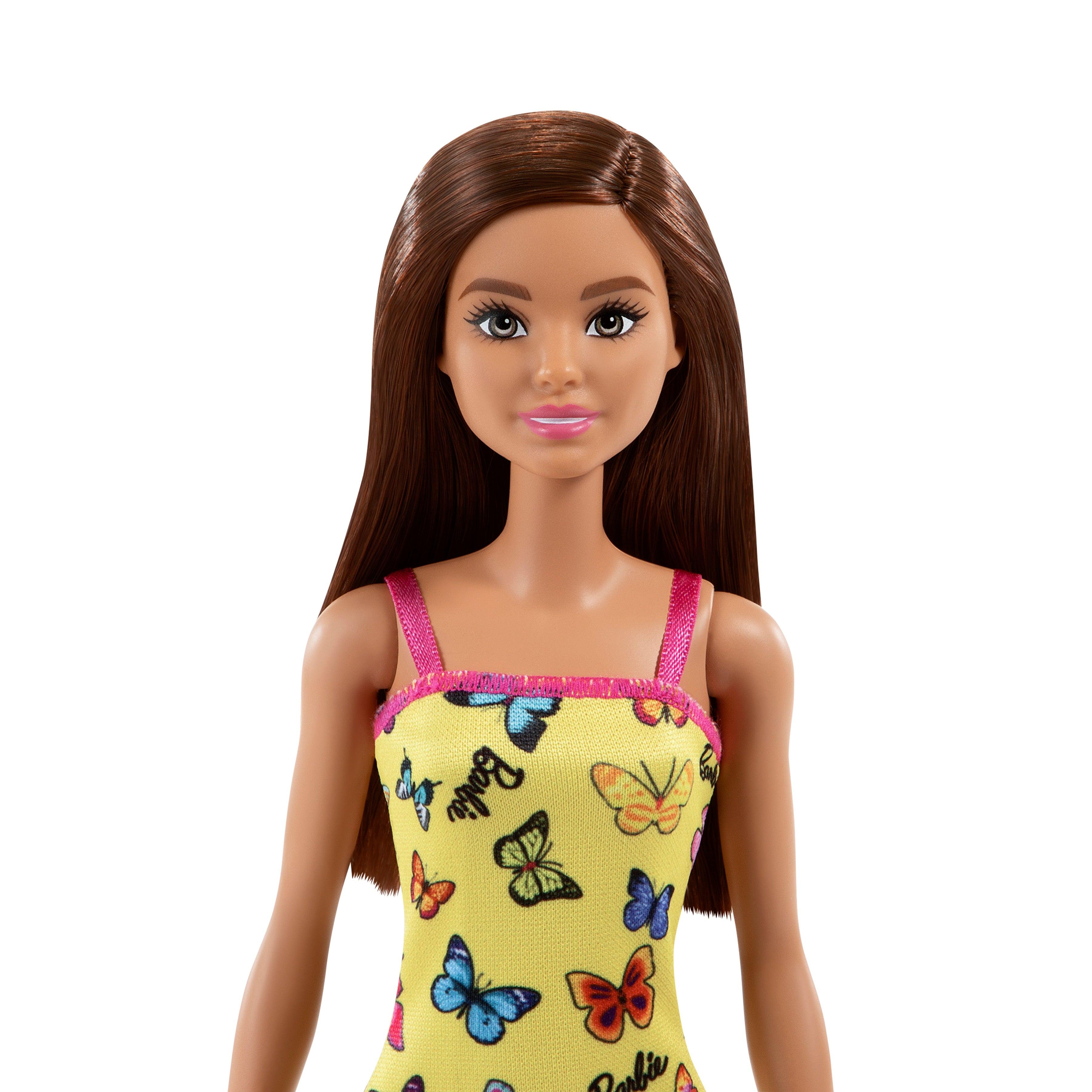 Barbie With Colorful Butterfly And Barbie Logo Print Dress & Strappy Heels - Yellow - FunCorp India