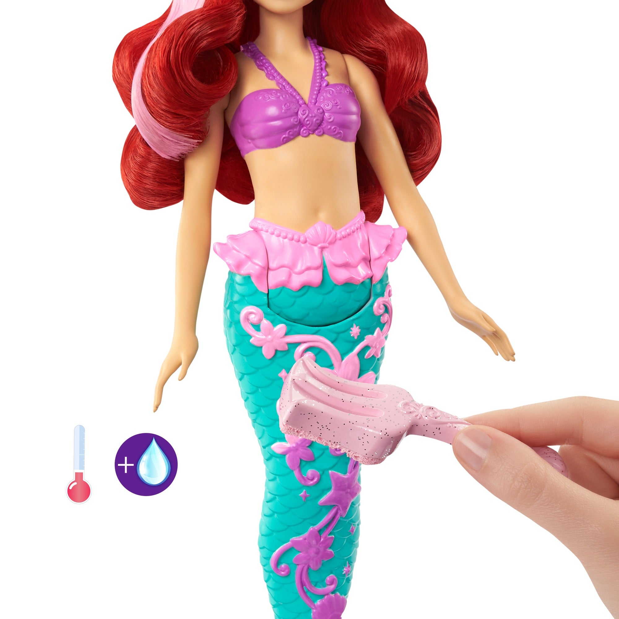 Disney Princess Ariel Mermaid Doll with Color-Change Hair and Tail, Color Splash Water Toy Inspired by the Disney Movie for Kids Ages 3+