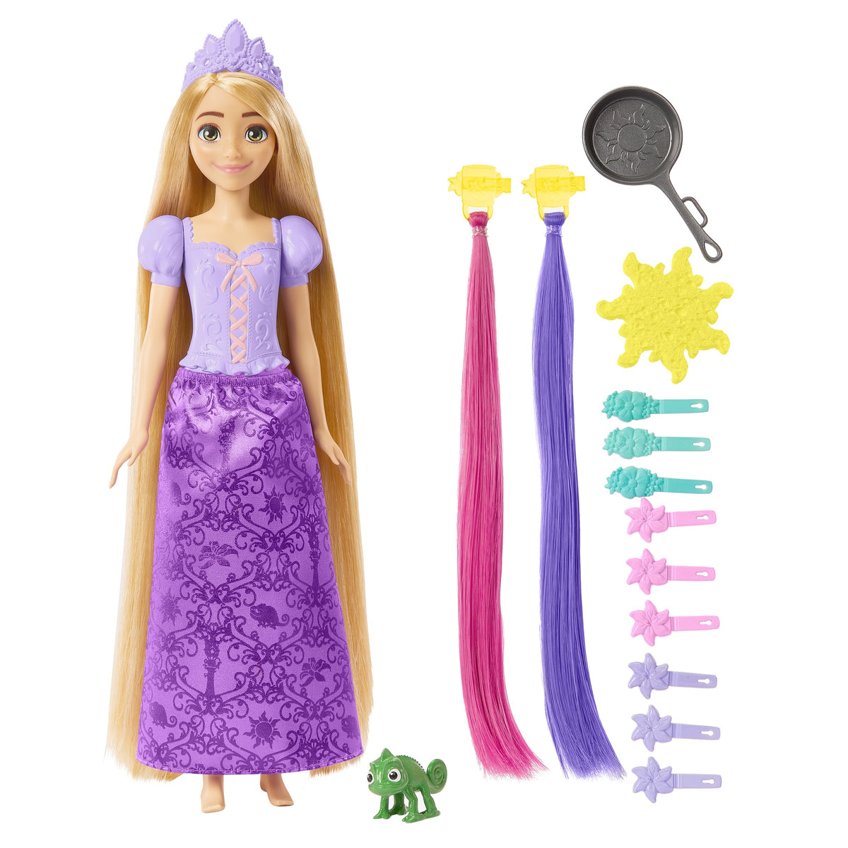 Disney Princess Rapunzel Doll with Color-Change Hair Extensions and Hair-Styling Pieces Inspired by the Disney Movie for Kids Ages 3+