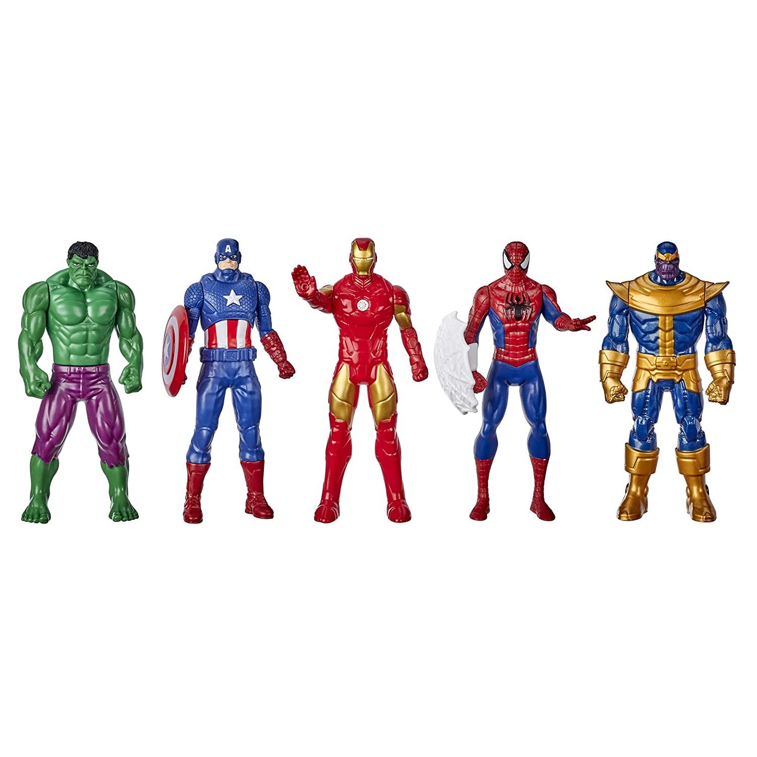 Marvel 6 Inch Super Heroes Iron Man, Spider-Man, Captain America, Hulk, Thanos Action Figure, Pack of 5 - FunCorp India