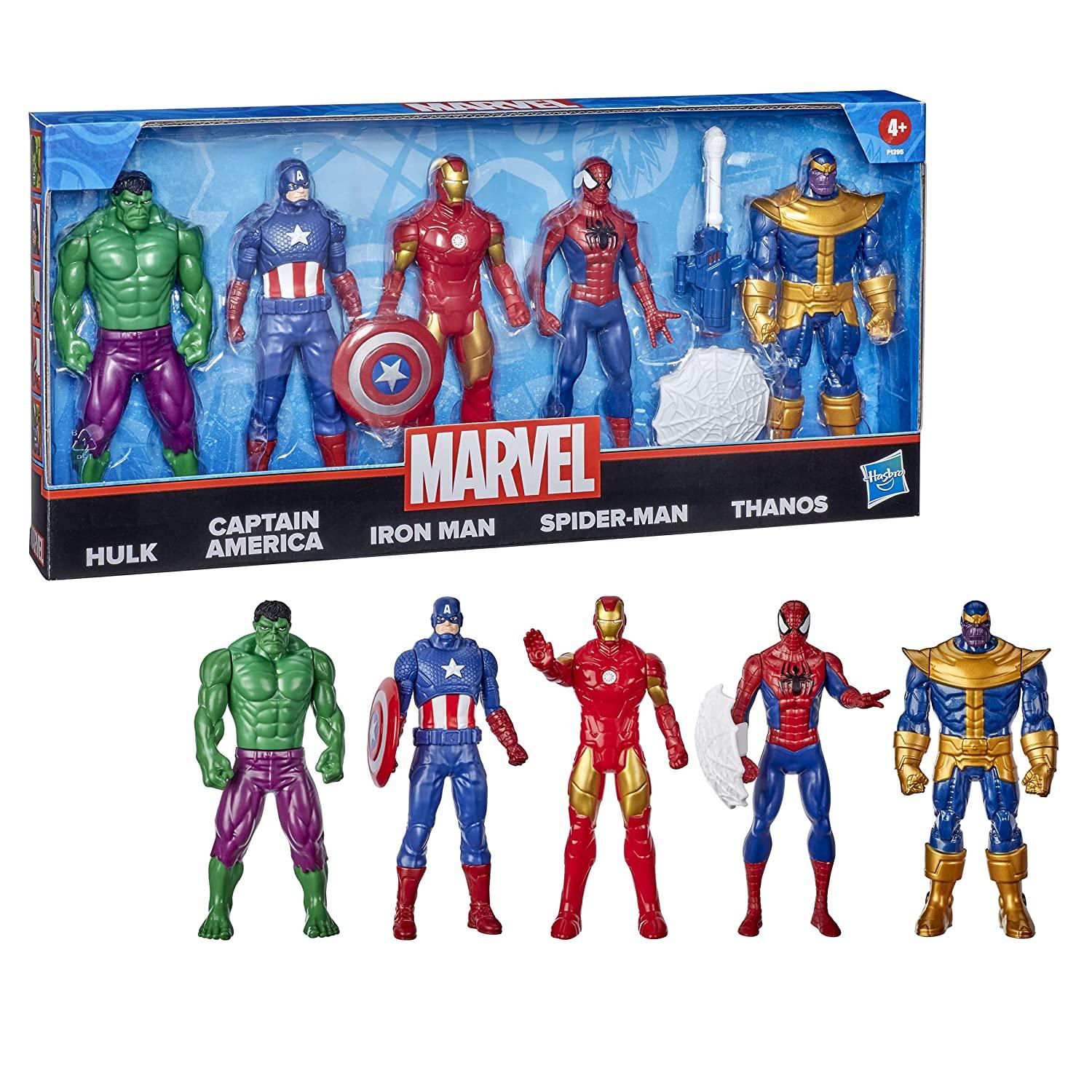 Marvel 6 Inch Super Heroes Iron Man, Spider-Man, Captain America, Hulk, Thanos Action Figure, Pack of 5 - FunCorp India