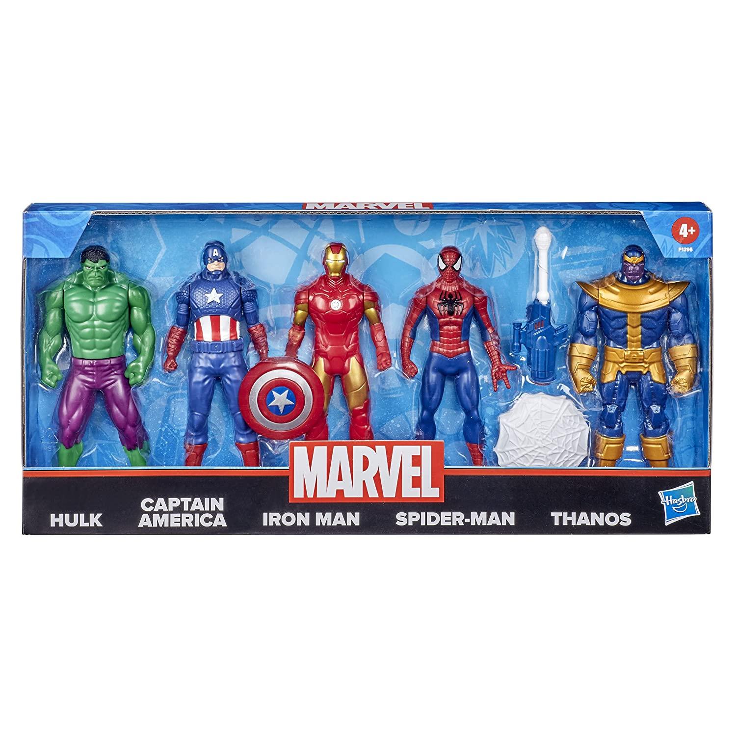 Marvel 6 Inch Super Heroes Iron Man, Spider-Man, Captain America, Hulk, Thanos Action Figure, Pack of 5 - FunCorp India
