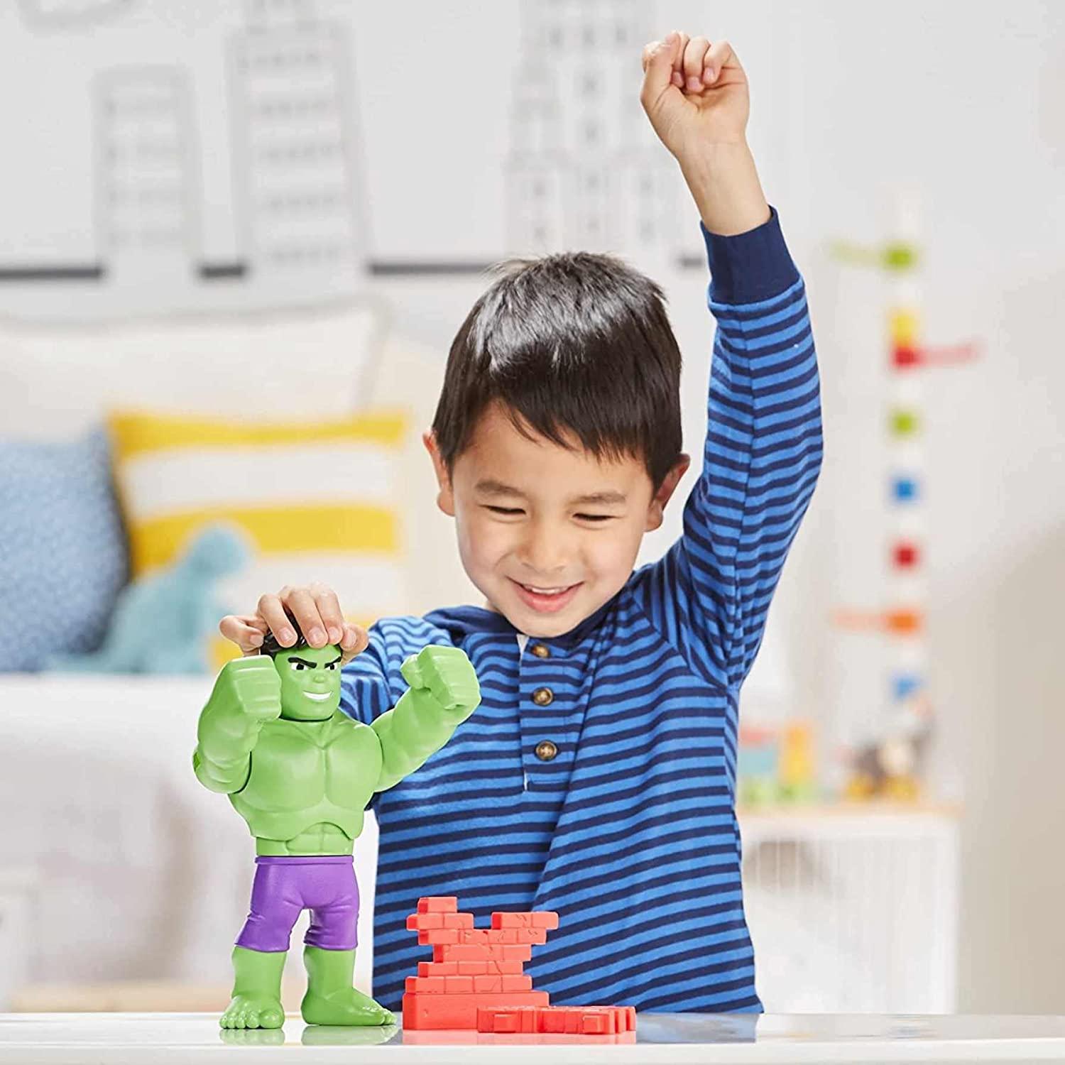 Marvel Spidey and His Amazing Friends Power Smash Hulk Face-Changing 10-inch Hulk Figure with Brick Wall Accessory Preschool Toy - FunCorp India