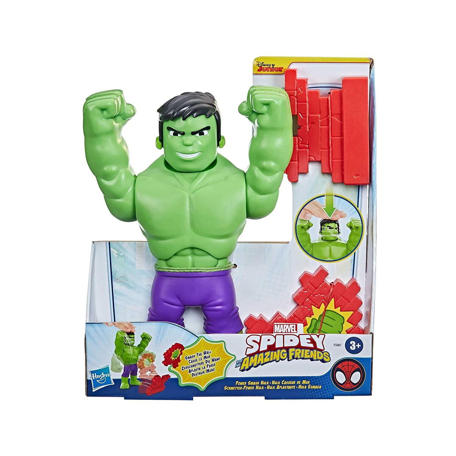 Marvel Spidey and His Amazing Friends Power Smash Hulk Face-Changing 10-inch Hulk Figure with Brick Wall Accessory Preschool Toy - FunCorp India