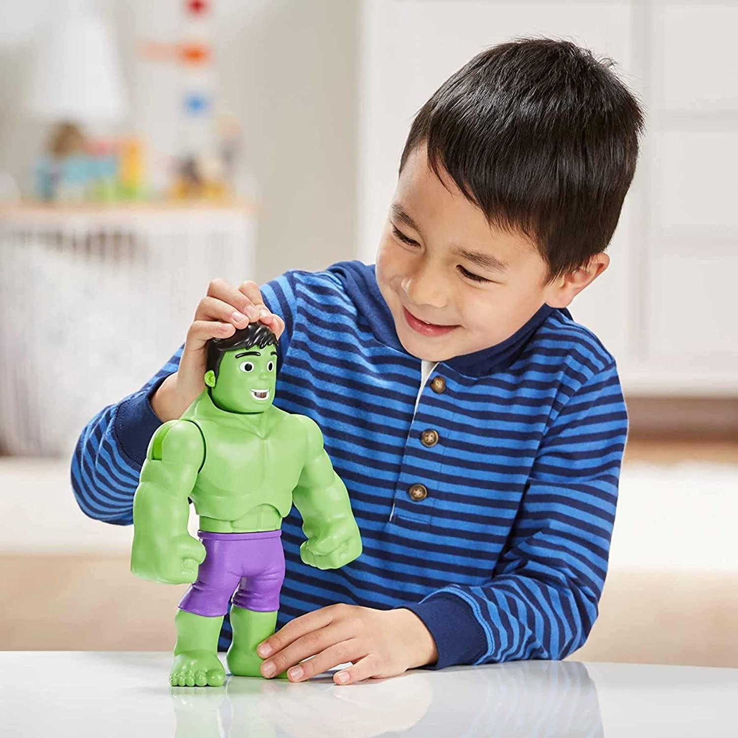 Marvel Spidey and His Amazing Friends Power Smash Hulk Face-Changing 10-inch Hulk Figure with Brick Wall Accessory Preschool Toy - FunCorp India