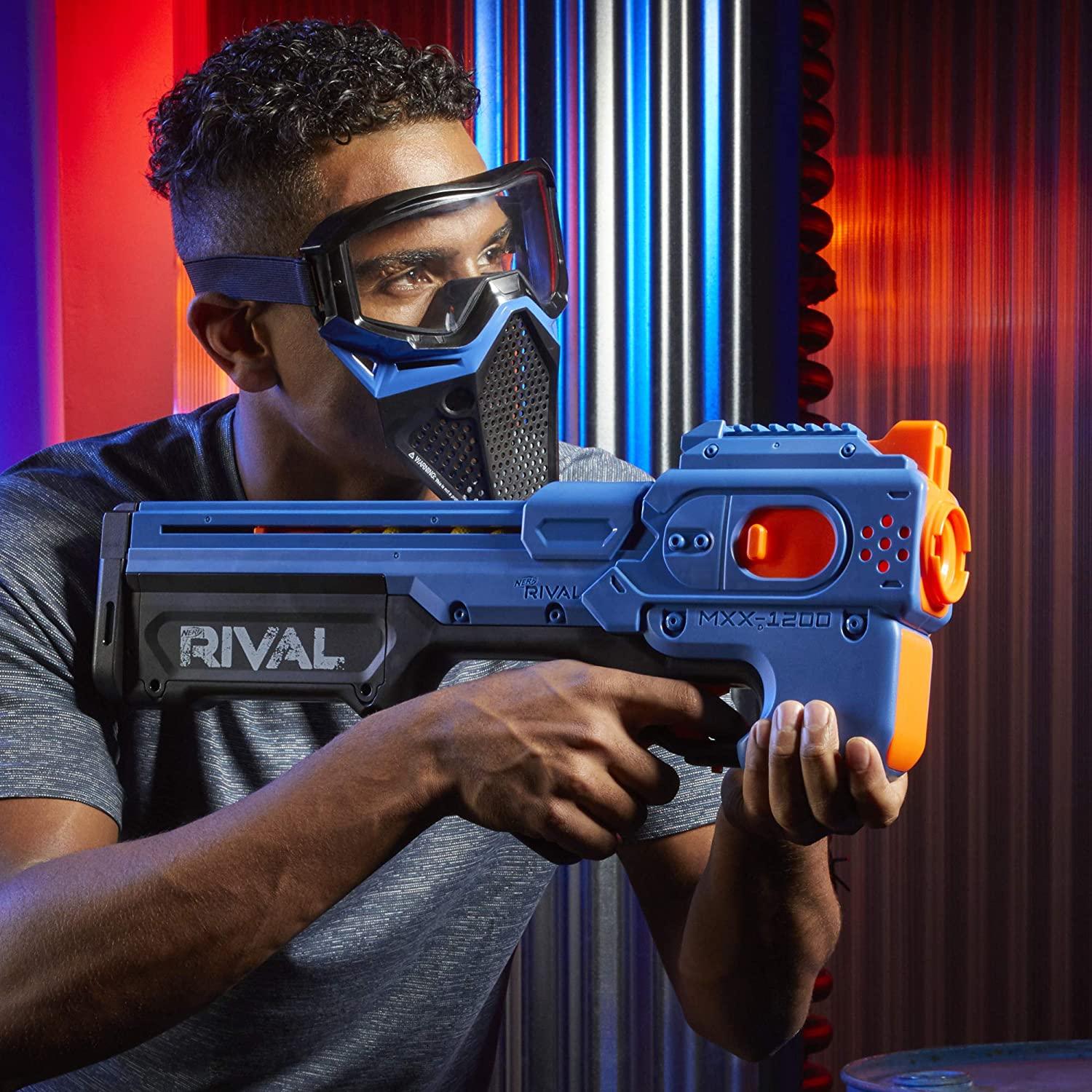 Nerf Rival Charger Mxx-1200 Motorized Blaster, 12-Round Capacity, 100 FPS Velocity, Includes 24 Rival Rounds, Team Blue - FunCorp India