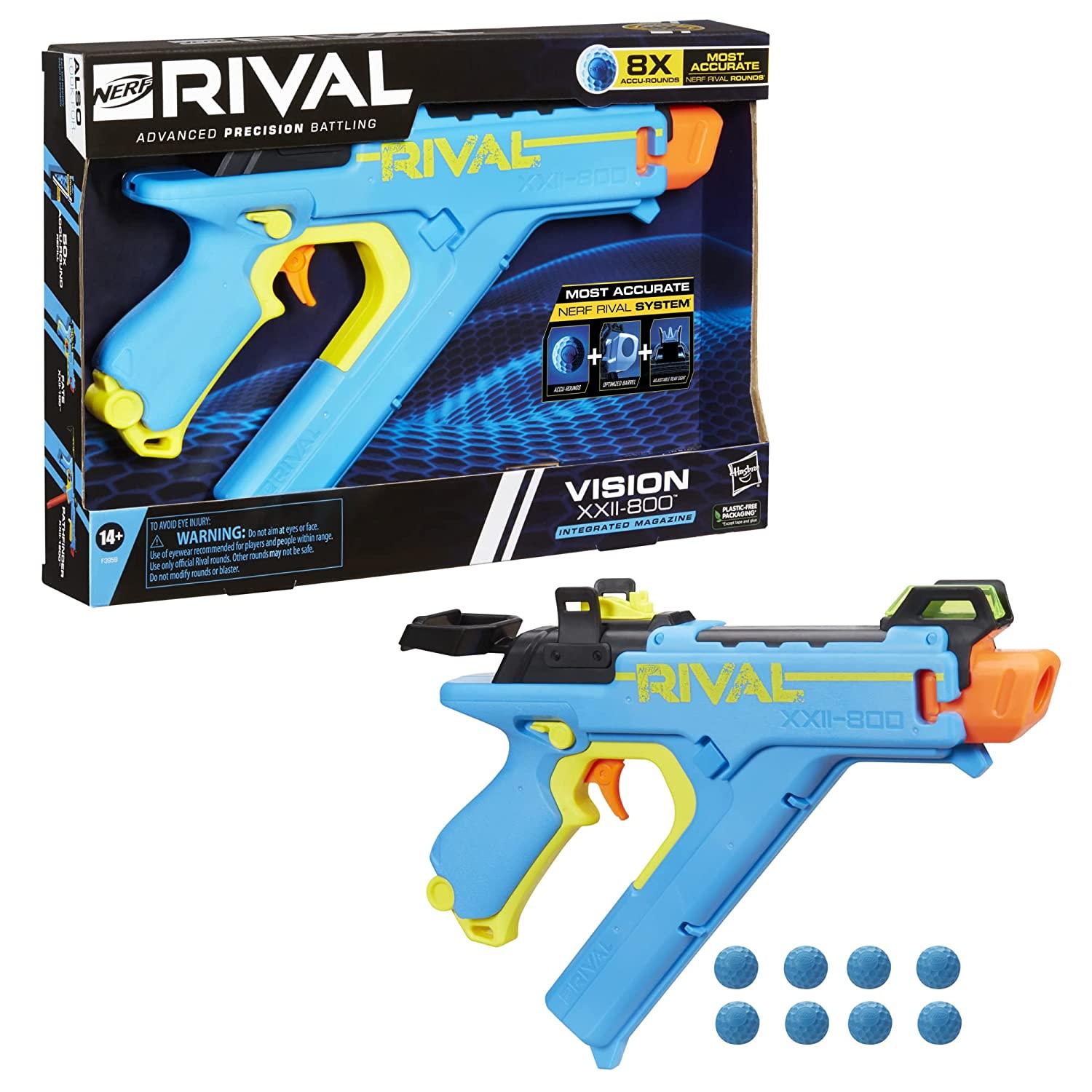 Nerf Rival Vision XXII-800 Blaster, Most Accurate Rival System, Adjustable Sight, Integrated Magazine, 8 Rival Accu-Rounds - FunCorp India