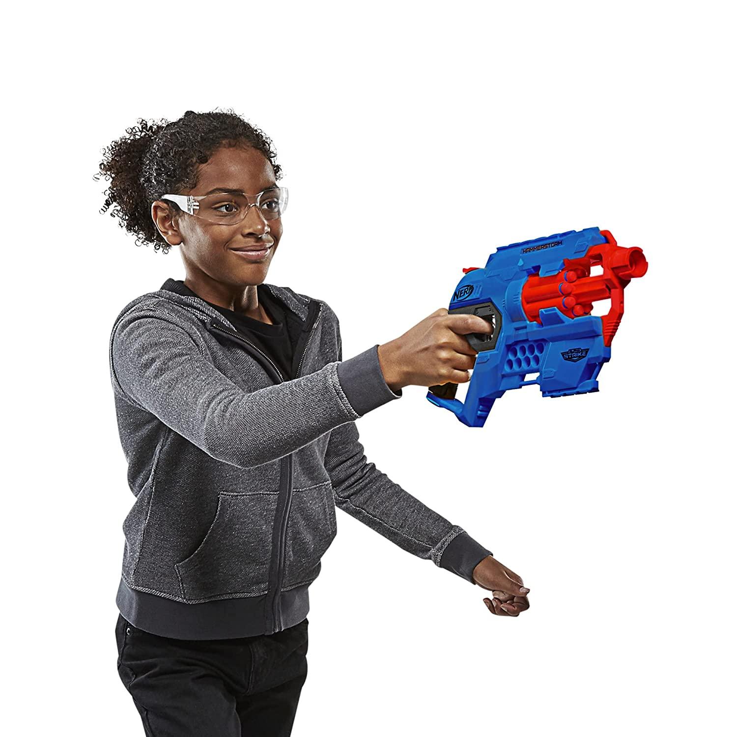 Nerf Alpha Strike Hammerstorm Blaster, Hammer-Priming Action, 8-Dart Drum, 8 Darts - FunCorp India