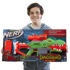 Nerf DinoSquad Rex-Rampage Motorized Dart Blaster, 10-Dart Clip, 20 Official Nerf Darts, 10-Dart Storage- T-Rex Dinosaur Design - FunCorp India