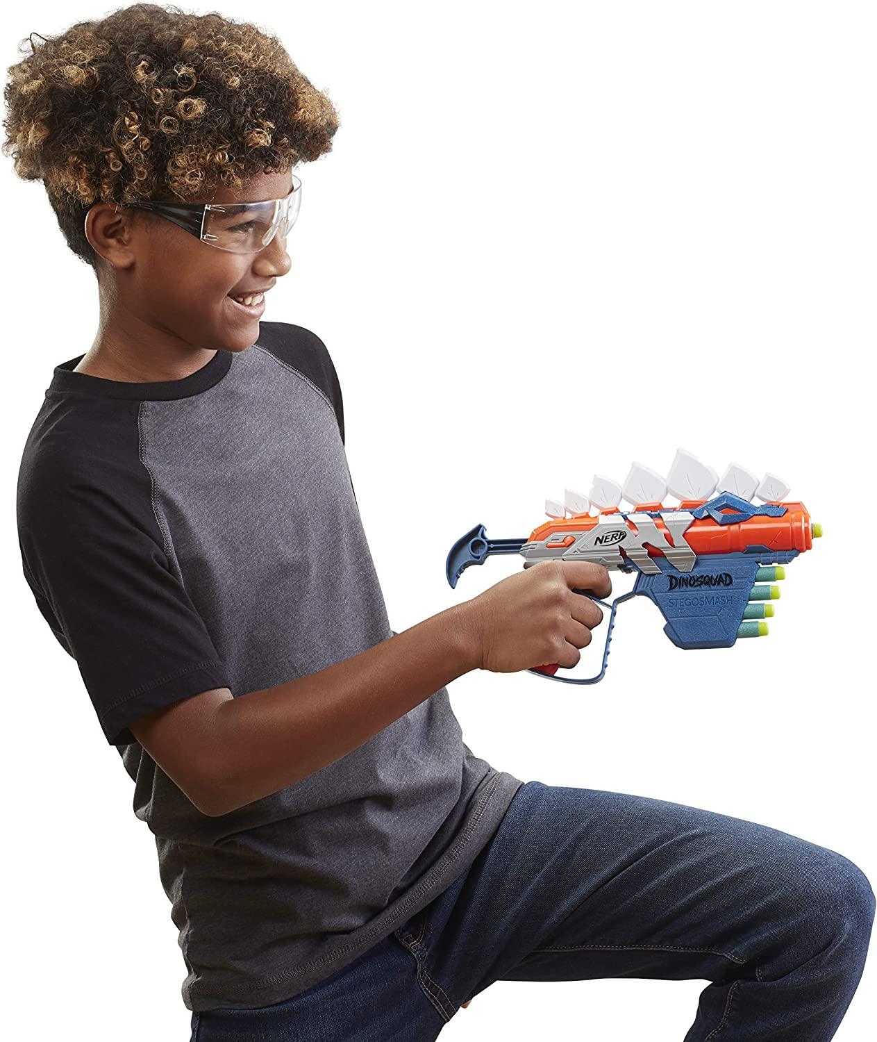 Nerf Dinosquad Stegosmash Dart Blaster, 4-Dart Storage, Pull-Back Priming Handle, 5 Official Nerf Darts, Dinosaur Design, Stegosaurus Spikes - FunCorp India