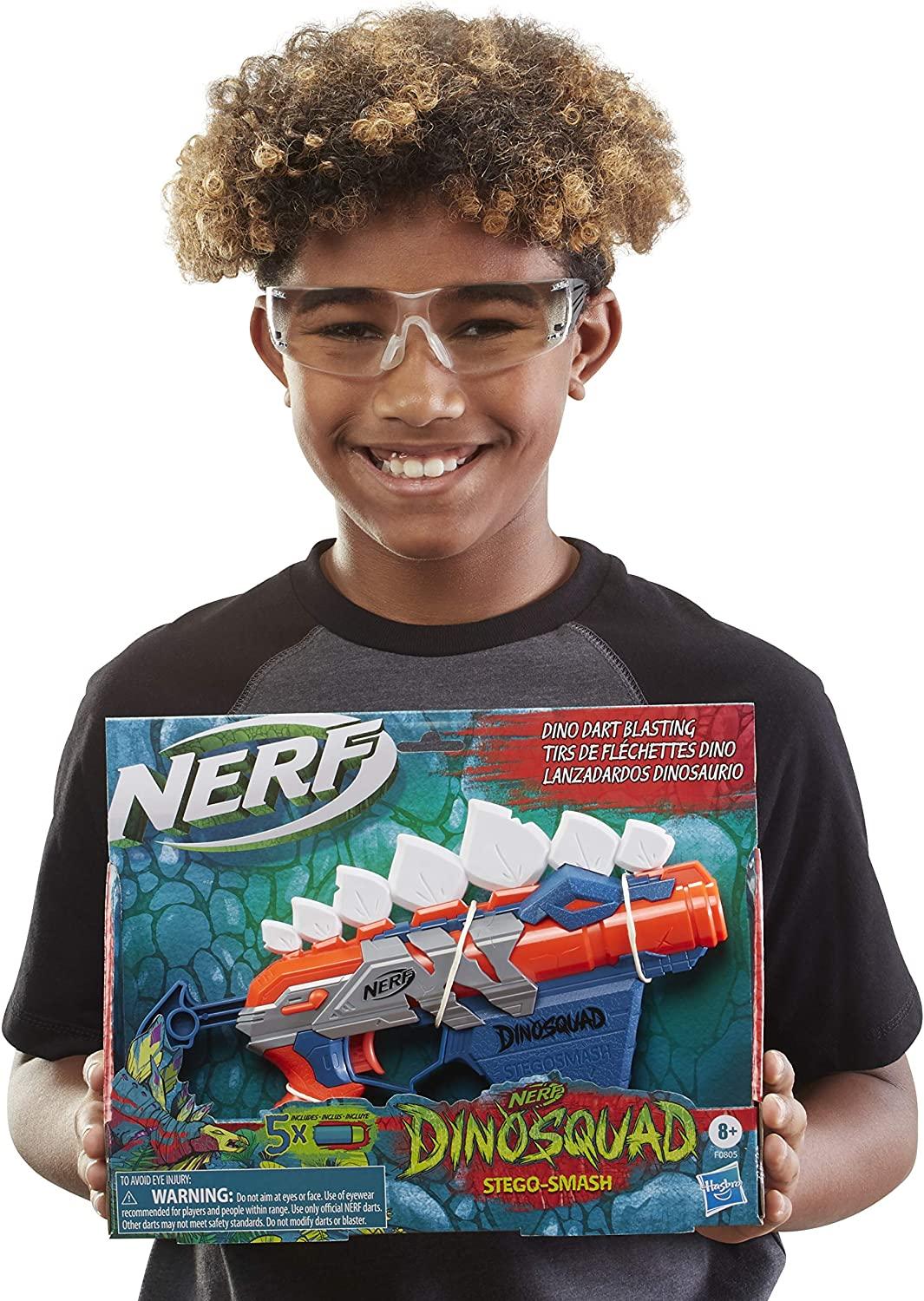 Nerf Dinosquad Stegosmash Dart Blaster, 4-Dart Storage, Pull-Back Priming Handle, 5 Official Nerf Darts, Dinosaur Design, Stegosaurus Spikes - FunCorp India