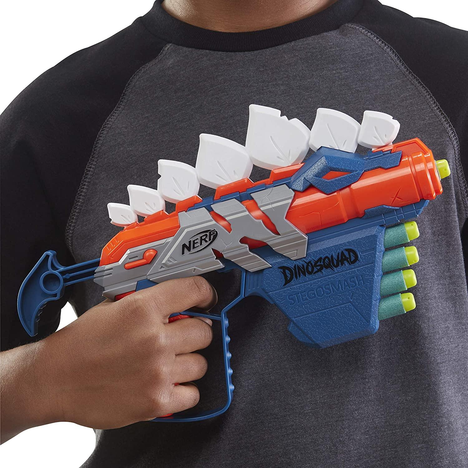 Nerf Dinosquad Stegosmash Dart Blaster, 4-Dart Storage, Pull-Back Priming Handle, 5 Official Nerf Darts, Dinosaur Design, Stegosaurus Spikes - FunCorp India