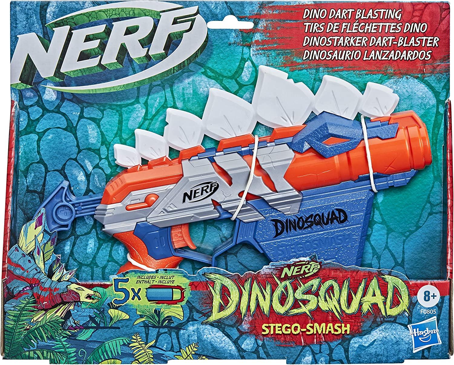 Nerf Dinosquad Stegosmash Dart Blaster, 4-Dart Storage, Pull-Back Priming Handle, 5 Official Nerf Darts, Dinosaur Design, Stegosaurus Spikes - FunCorp India