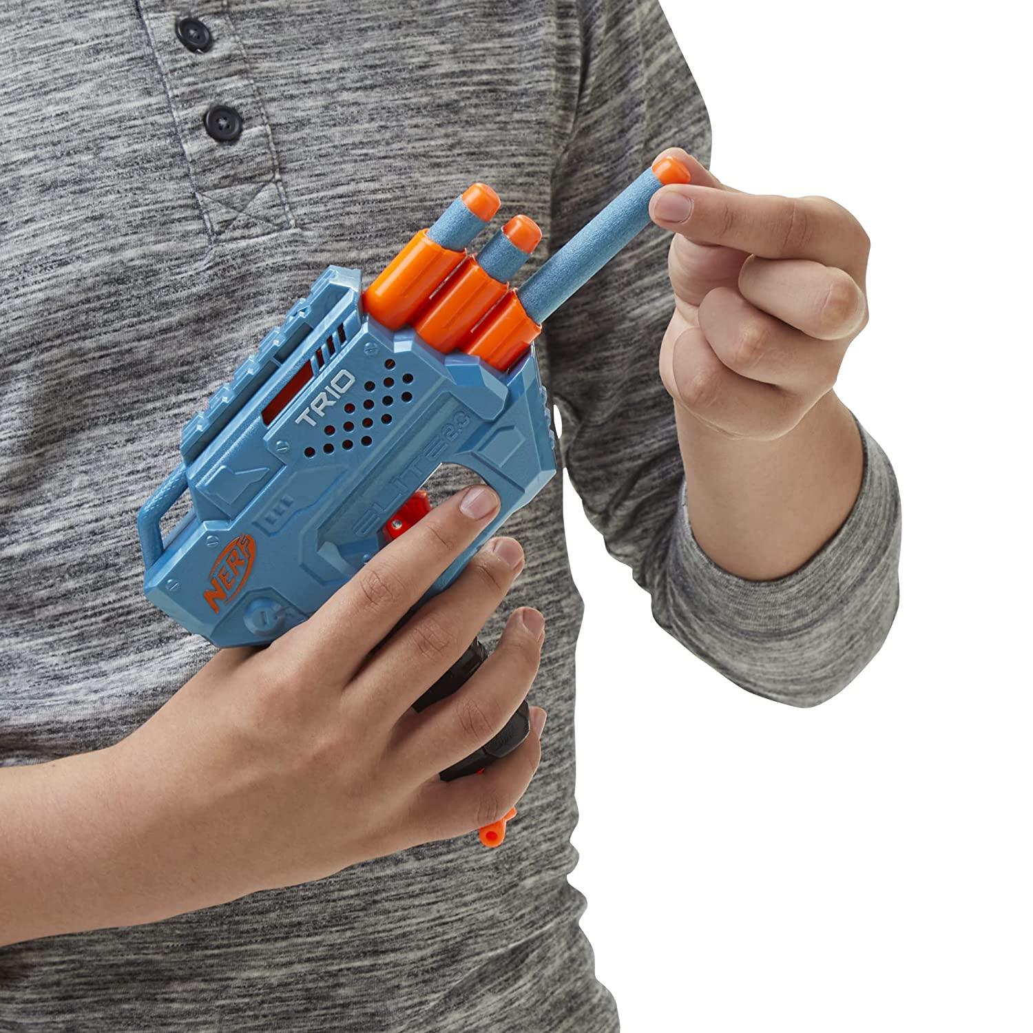 Nerf Elite 2.0 Trio Sd-3 Blaster, 6 Darts, 3-Barrel Blasting, Tactical Rail for Customizing Capability - FunCorp India