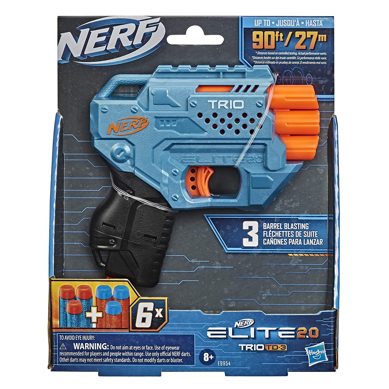 Nerf Elite 2.0 Trio Sd-3 Blaster, 6 Darts, 3-Barrel Blasting, Tactical Rail for Customizing Capability - FunCorp India