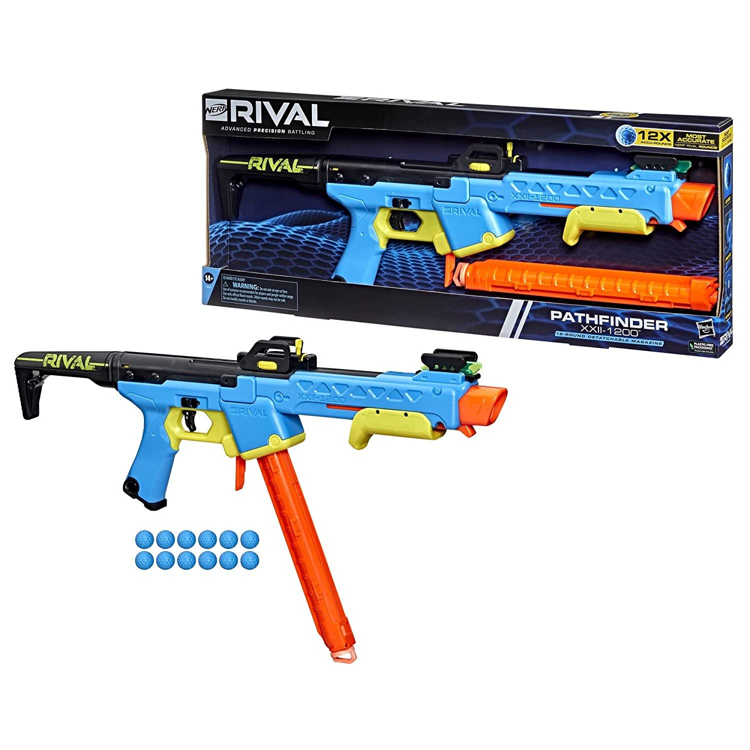 Nerf Rival Pathfinder XXII-1200 Blaster, Most Accurate Nerf Rival System, Adjustable Sight, 12 Nerf Rival Accu-Rounds - FunCorp India