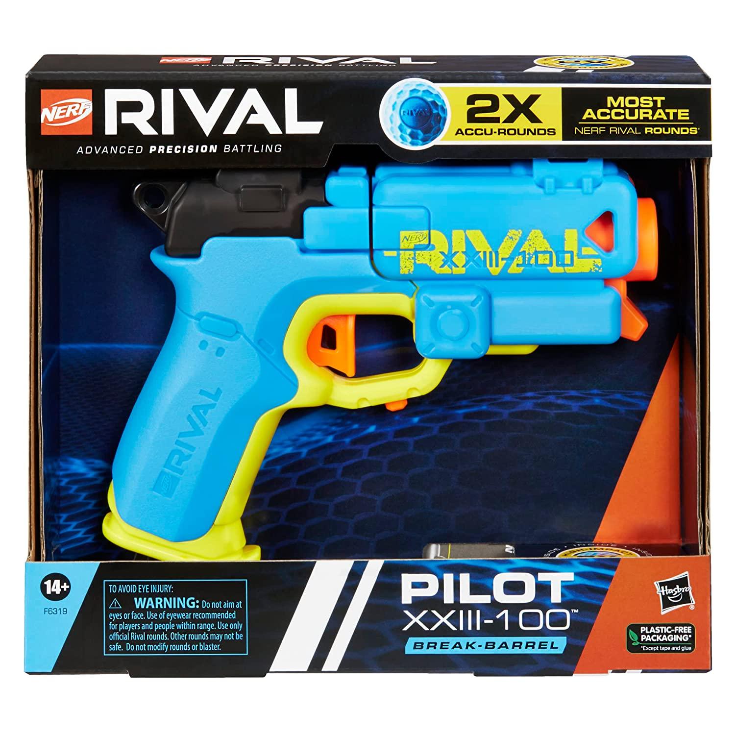 Nerf Rival Pilot XXIII-100 Blaster, Break-Barrel Load, T-Bar Priming, 2 Nerf Rival Accu-Rounds, Most Accurate Nerf Rival System, 90 FPS - FunCorp India