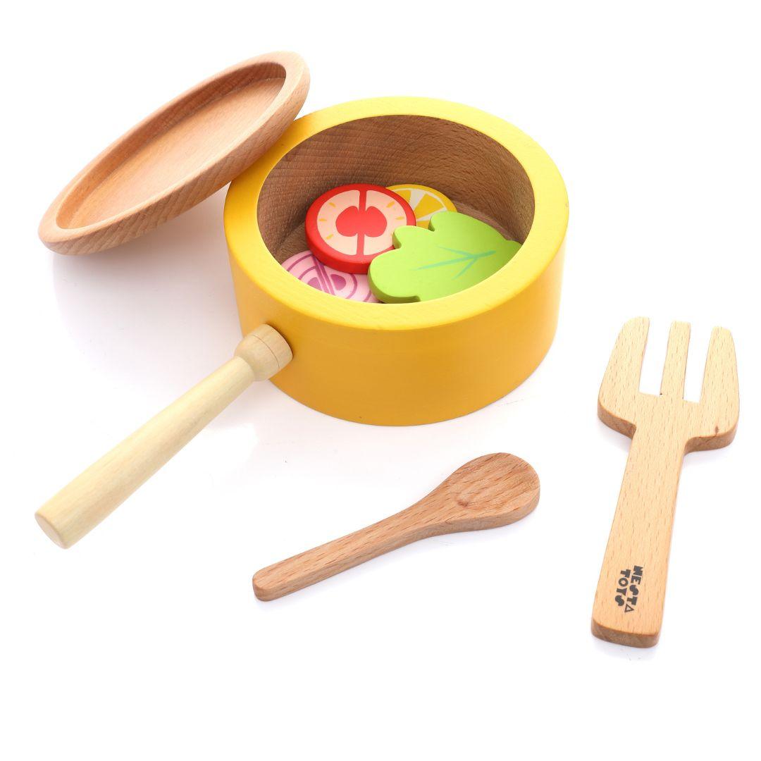 Nesta Toys Wooden Pot and Pan Pretend Play Kitchen Set of 9 for Kids Ages 3+ - FunCorp India