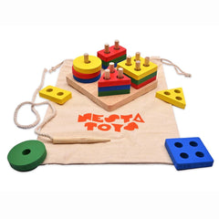 Nesta Toys Wooden Shape Sorter Puzzle - Wooden Sorting, Stacking & Lacing Toy for Ages 2+ - FunCorp India