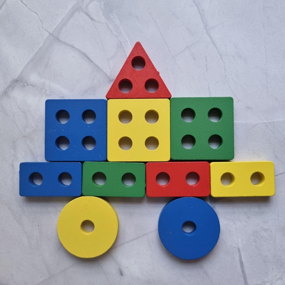 Nesta Toys Wooden Shape Sorter Puzzle - Wooden Sorting, Stacking & Lacing Toy for Ages 2+ - FunCorp India