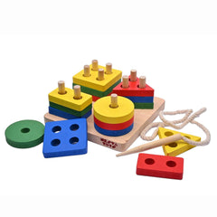Nesta Toys Wooden Shape Sorter Puzzle - Wooden Sorting, Stacking & Lacing Toy for Ages 2+ - FunCorp India