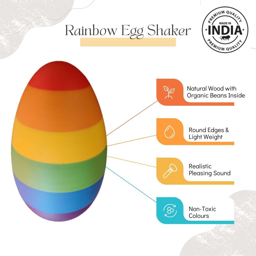 Nesta Toys Rainbow Wooden Egg Shaker - Rattle Toy for New Born Babies & Toddlers - FunCorp India