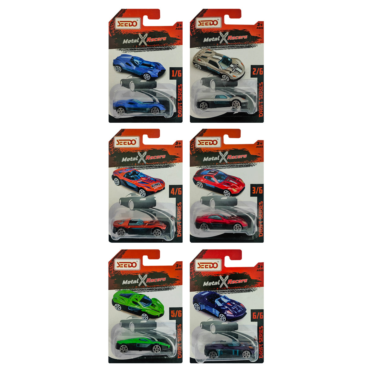 Seedo Metal X Racers Drift Series Die Cast Car for Ages 3+, Pack Of 6