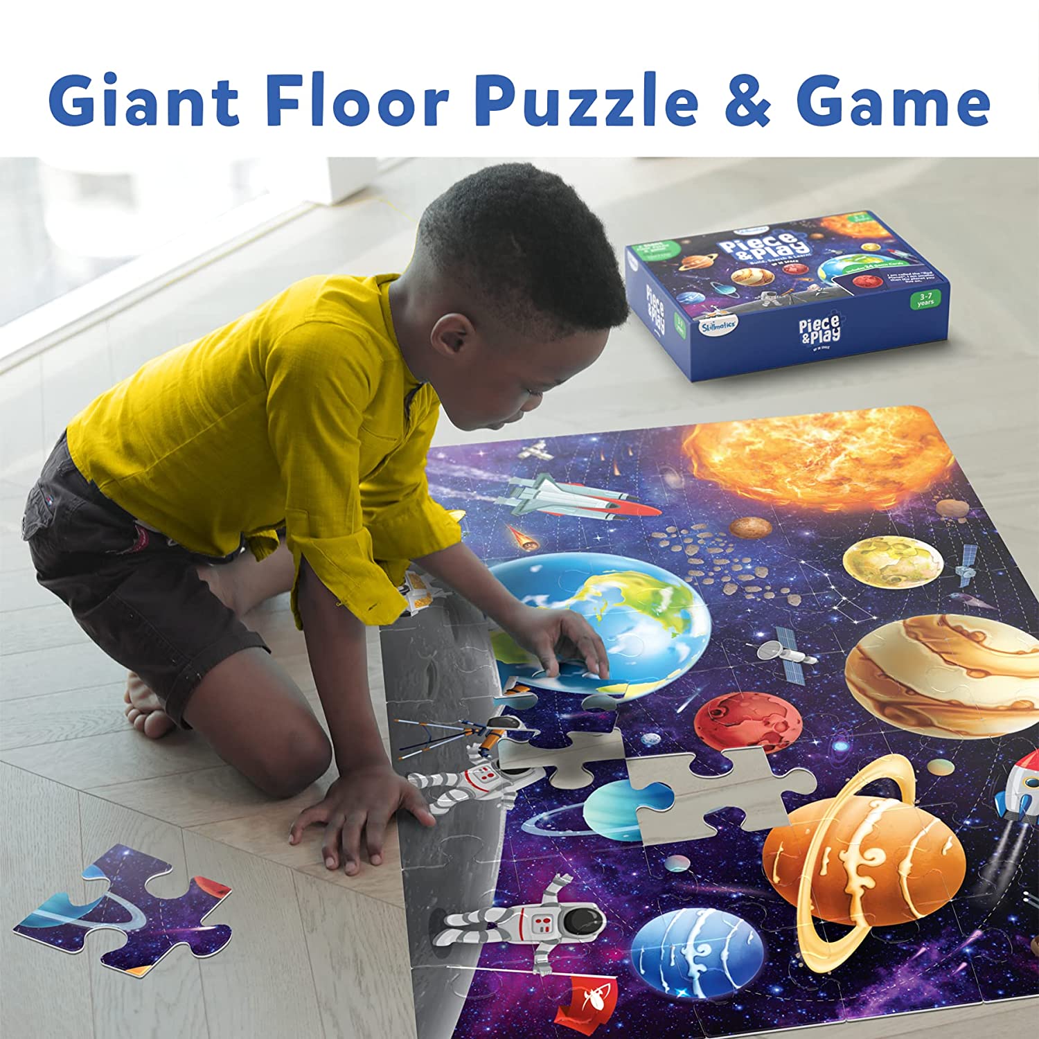 Skillmatics Piece & Play Up in Space - Educational Floor Puzzle & Game for Ages 3-7 Years
