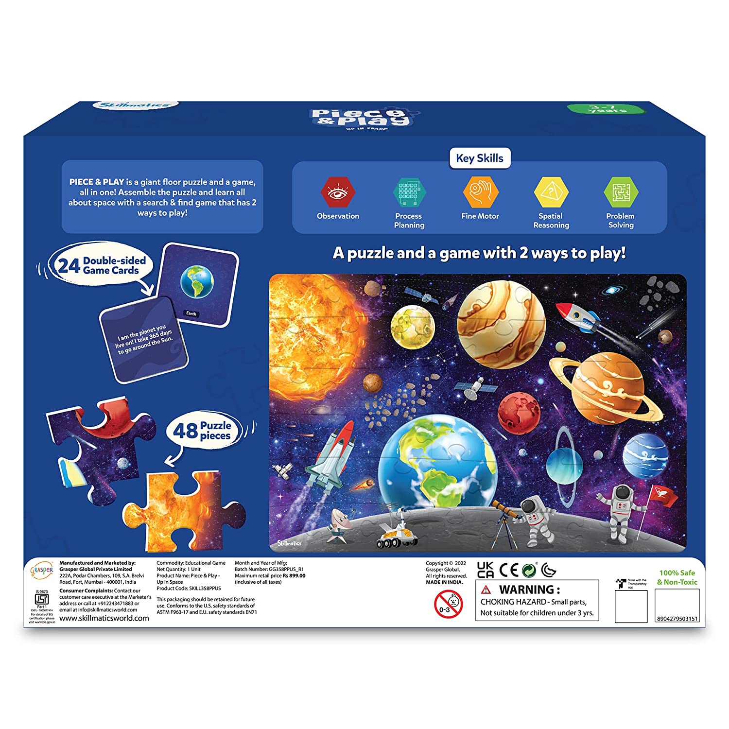 Skillmatics Piece & Play Up in Space - Educational Floor Puzzle & Game for Ages 3-7 Years