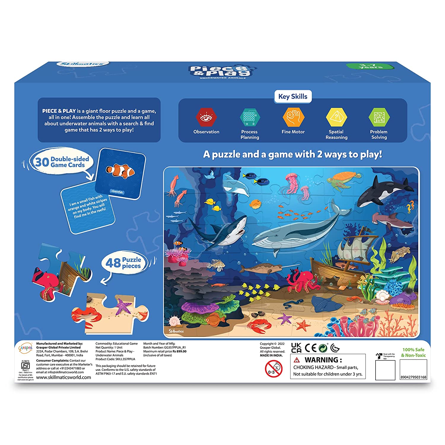 Skillmatics Piece & Play Up in Underwater Animals - Educational Floor Puzzle & Game for Ages 3-7 Years