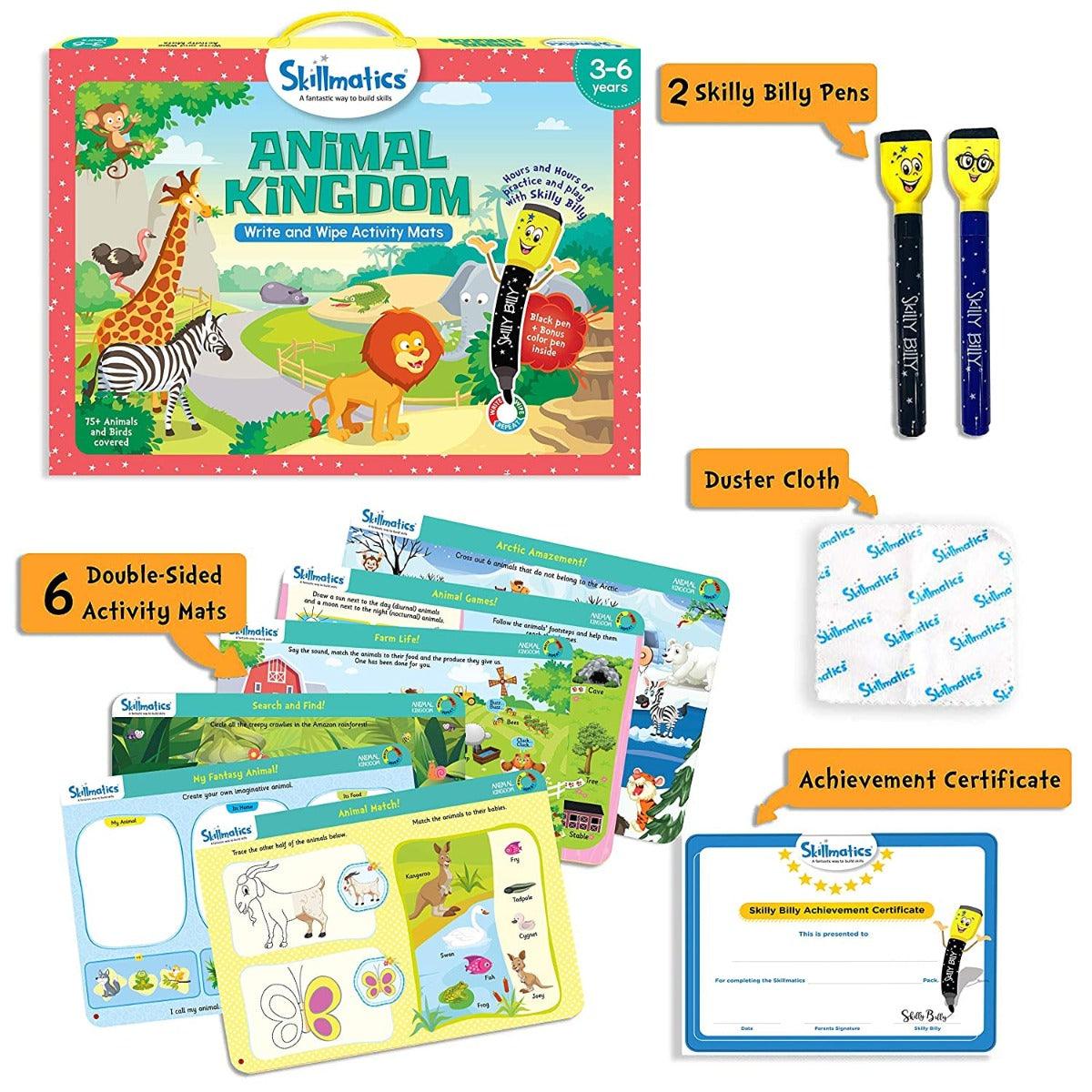 Skillmatics Animal Kingdom (3-6 Years)/ Reusable Activity Mats/ Educational Game with 2 Marker Pens/ Gifts for Kids