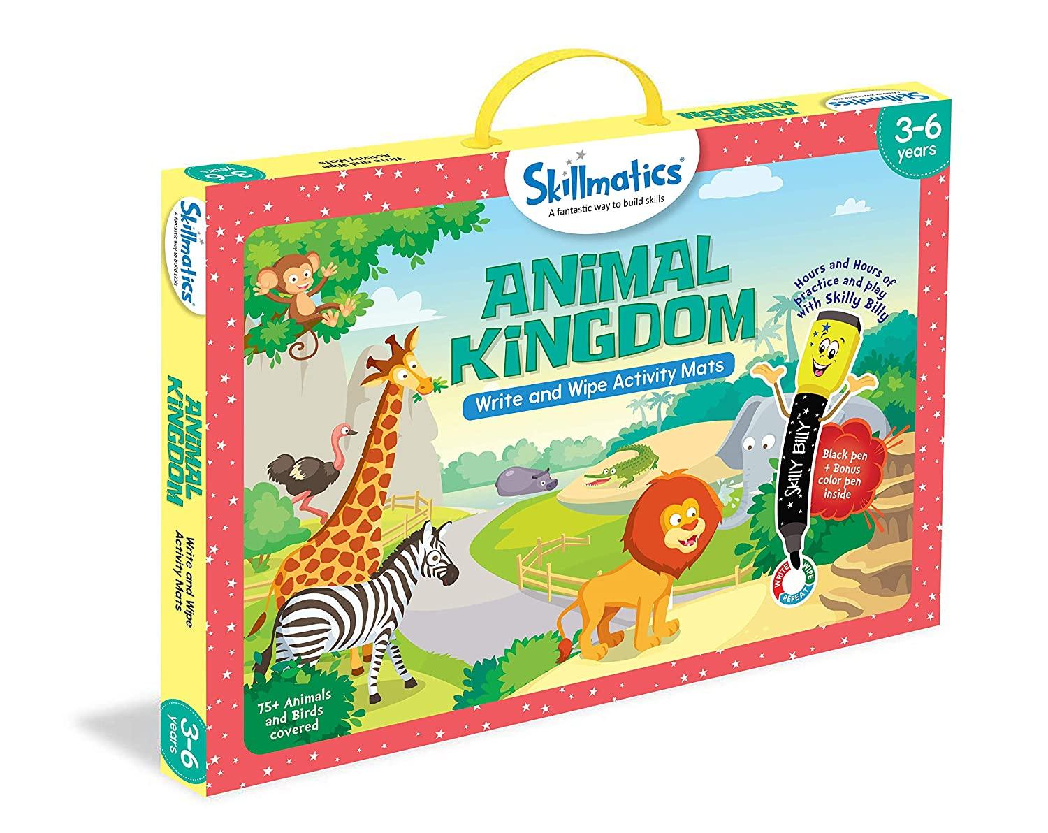 Skillmatics Animal Kingdom (3-6 Years)/ Reusable Activity Mats/ Educational Game with 2 Marker Pens/ Gifts for Kids