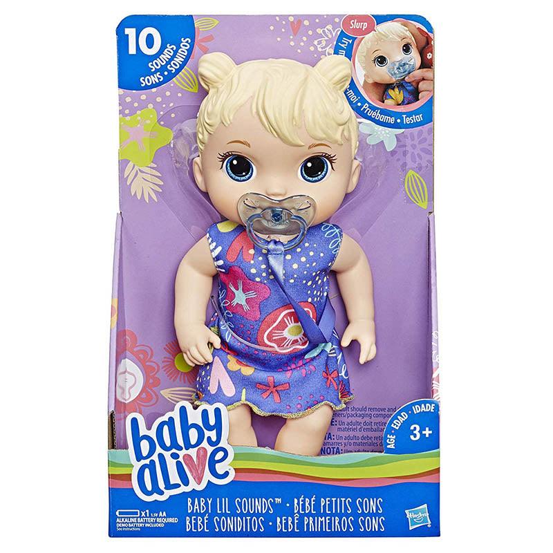 Baby Alive Baby Lil Sounds: Interactive Blonde Hair Baby Doll, Kids Ages 3 & Up, Makes 10 Sounds, with Pacifier